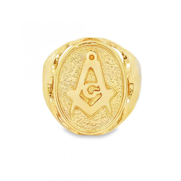 9ct Yellow Gold Oval Masonic Signet Ring - Size P - 20mm