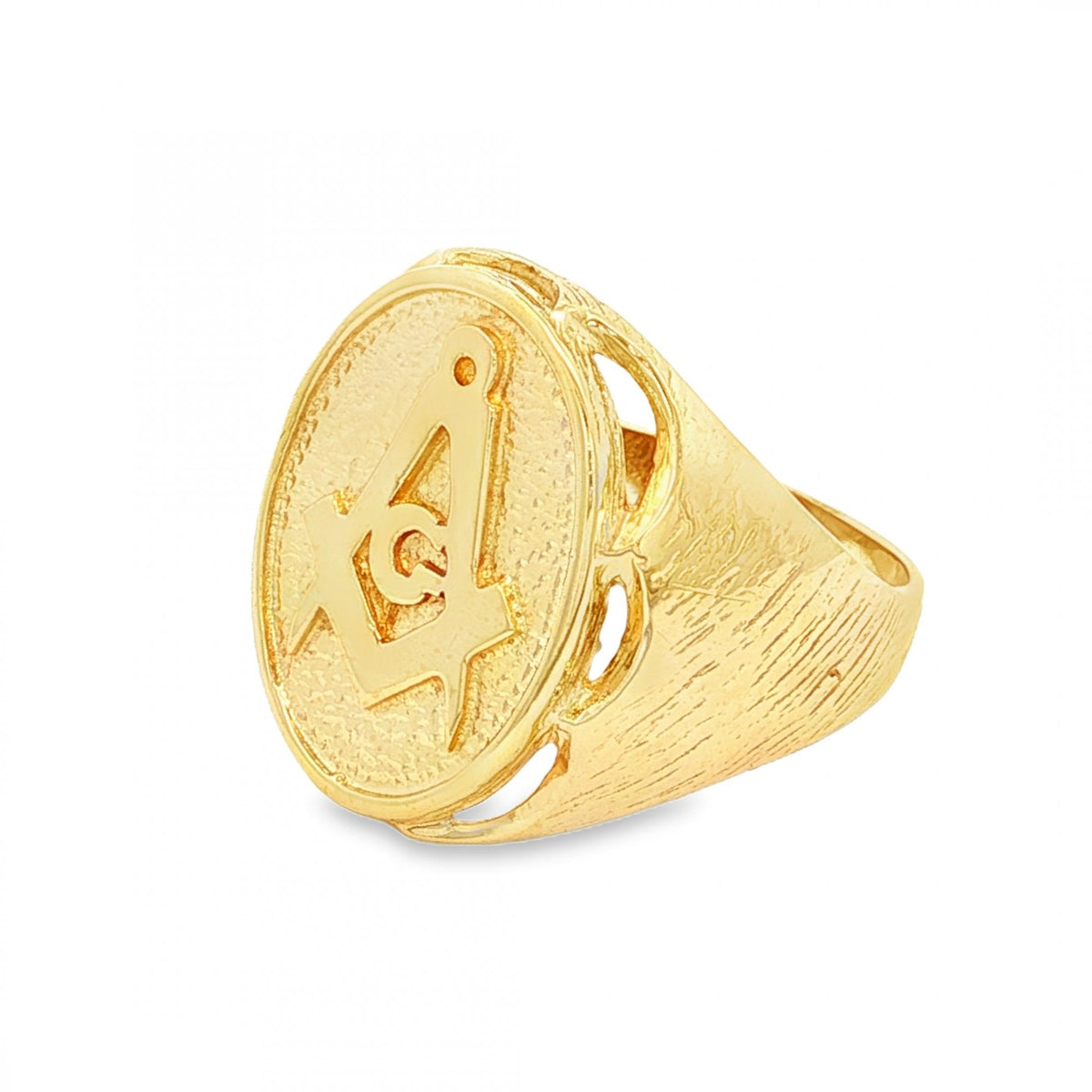 9ct Yellow Gold Oval Masonic Signet Ring - Size P - 20mm