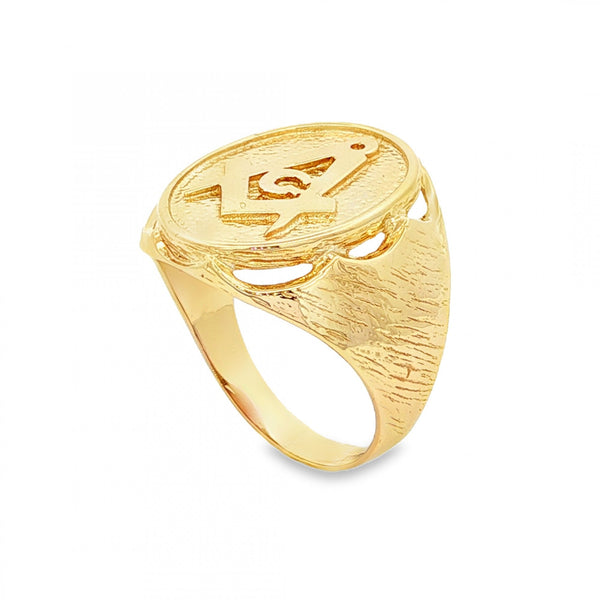 9ct Yellow Gold Oval Masonic Signet Ring - Size P - 20mm