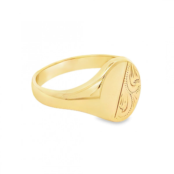 9ct Yellow Gold Half-Engraved Oval Signet Ring - Size Y - 15mm