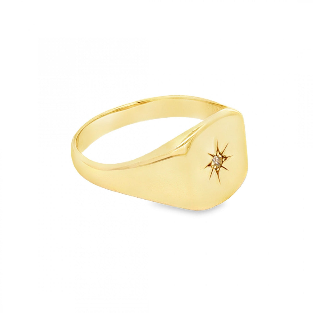 9ct Yellow Gold Diamond Cushion Signet Ring - Size V½ - 12mm