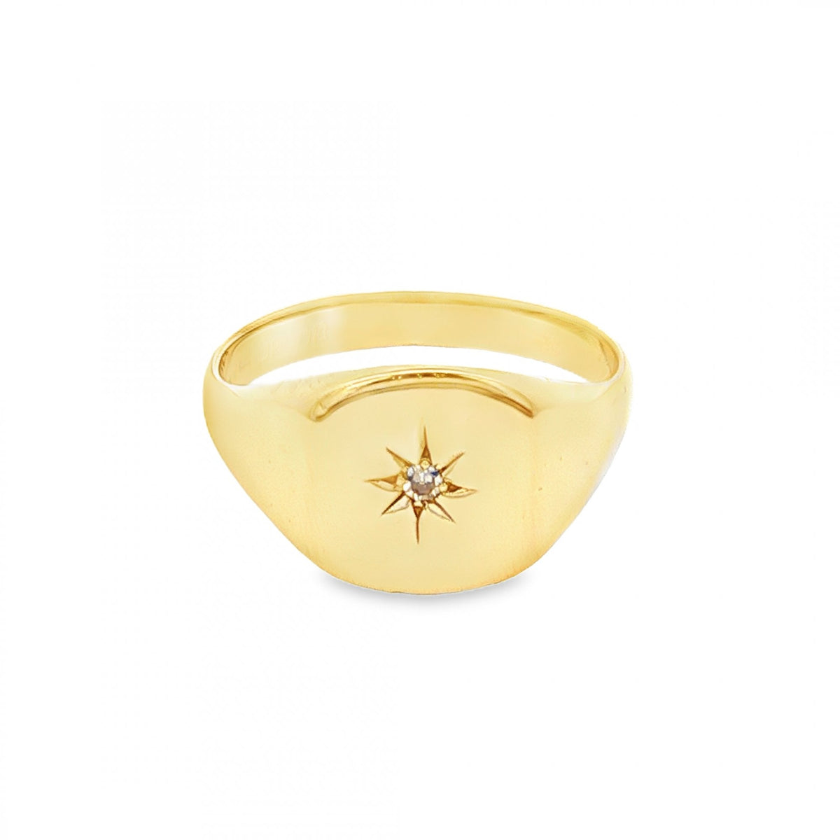 9ct Yellow Gold Diamond Cushion Signet Ring - Size V½ - 12mm