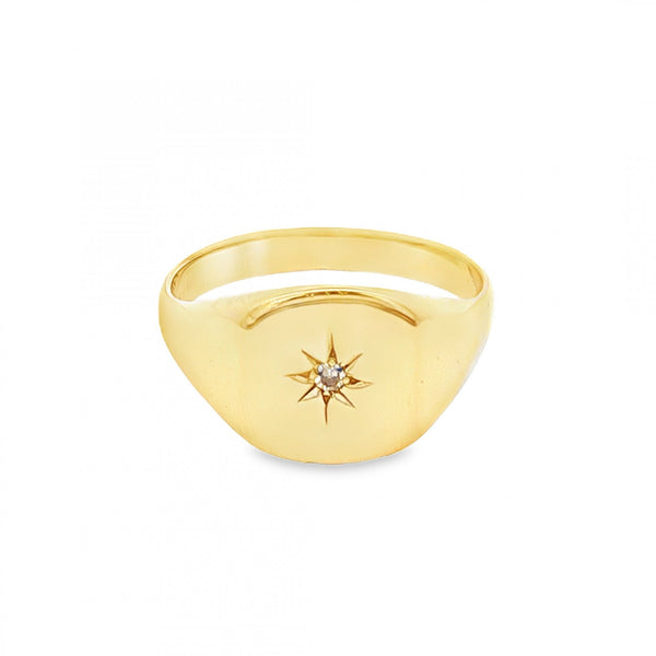 9ct Yellow Gold Diamond Cushion Signet Ring - Size V½ - 12mm