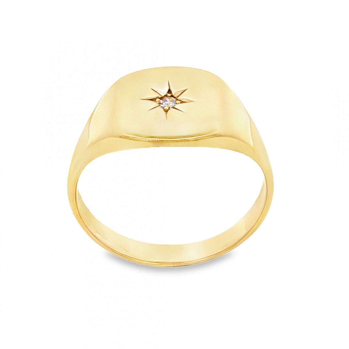 9ct Yellow Gold Diamond Cushion Signet Ring - Size V½ - 12mm