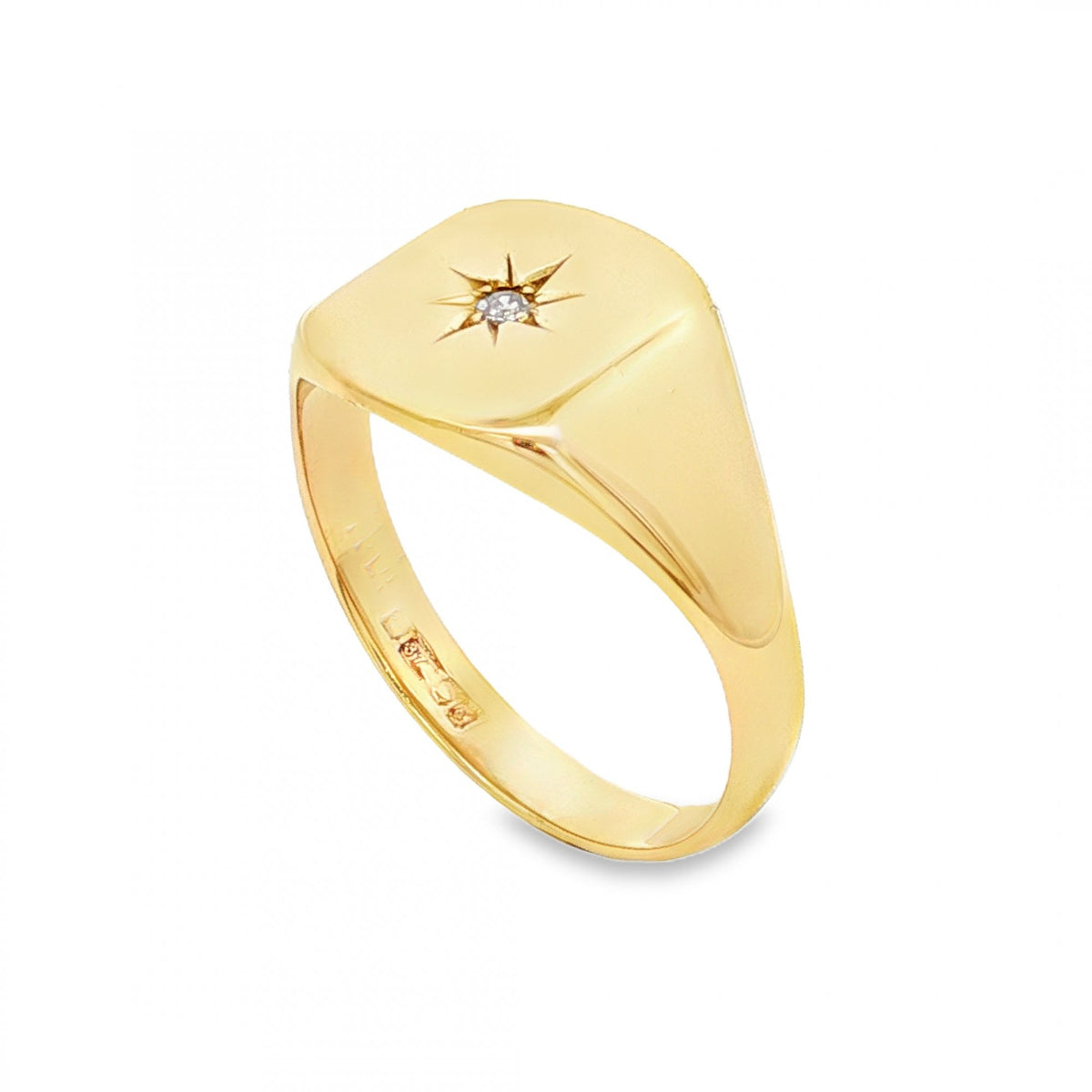 9ct Yellow Gold Diamond Cushion Signet Ring - Size V½ - 12mm