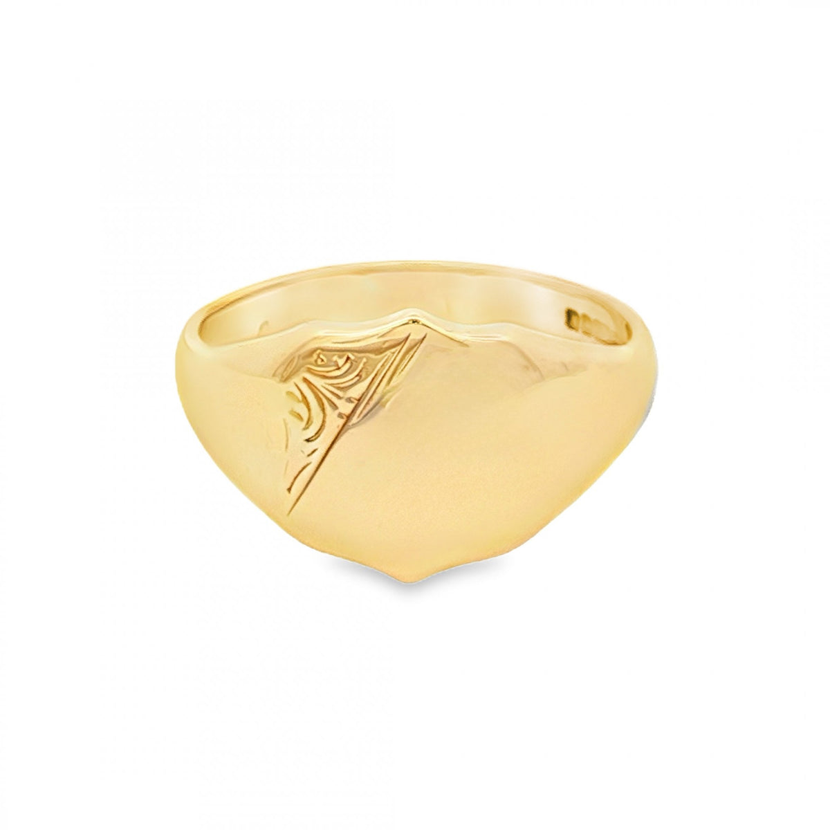 9ct Yellow Gold Feather-Engraved Shield Ring - Size U½ - 13mm