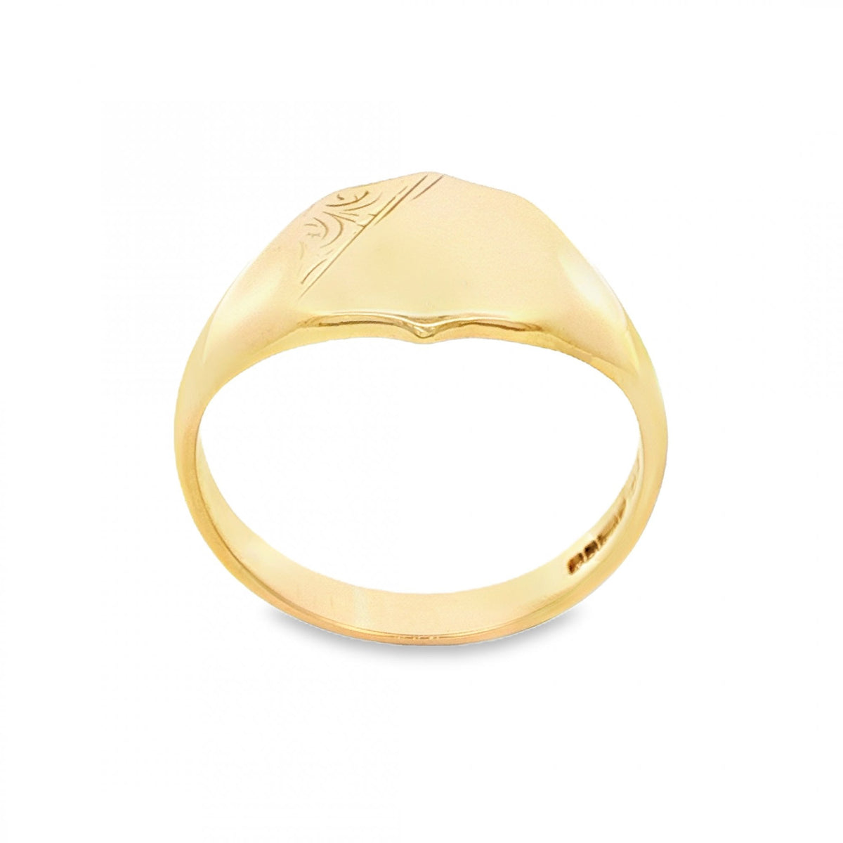 9ct Yellow Gold Feather-Engraved Shield Ring - Size U½ - 13mm