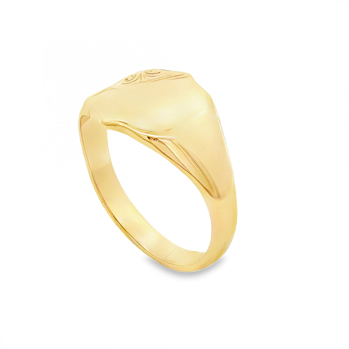 9ct Yellow Gold Feather-Engraved Shield Ring - Size U½ - 13mm