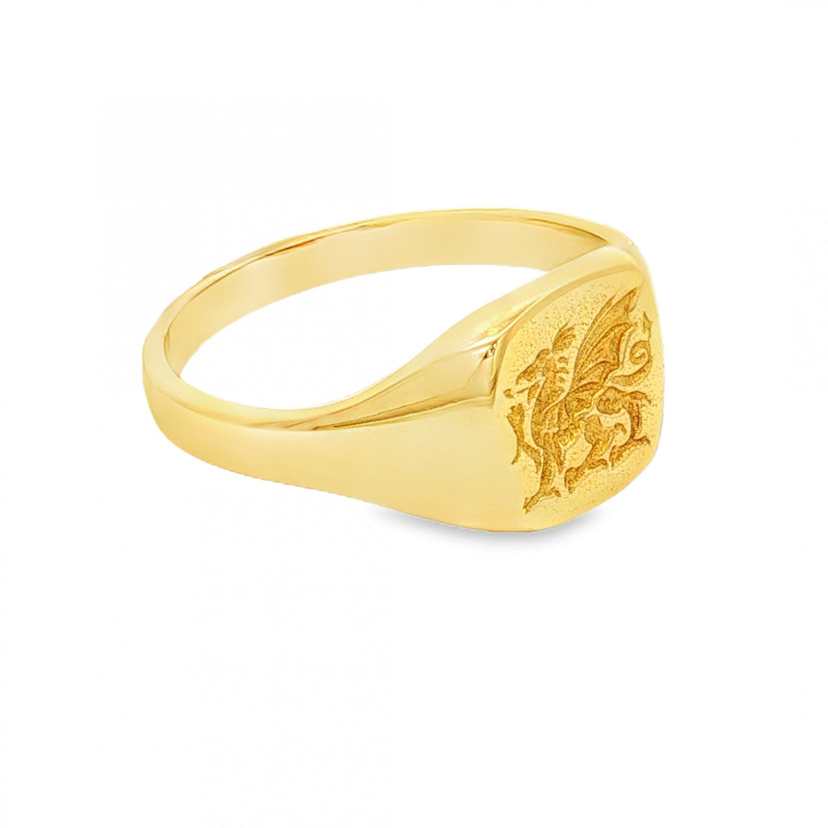 18ct Yellow Gold Welsh Dragon Cushion Signet Ring - Size Z+2½