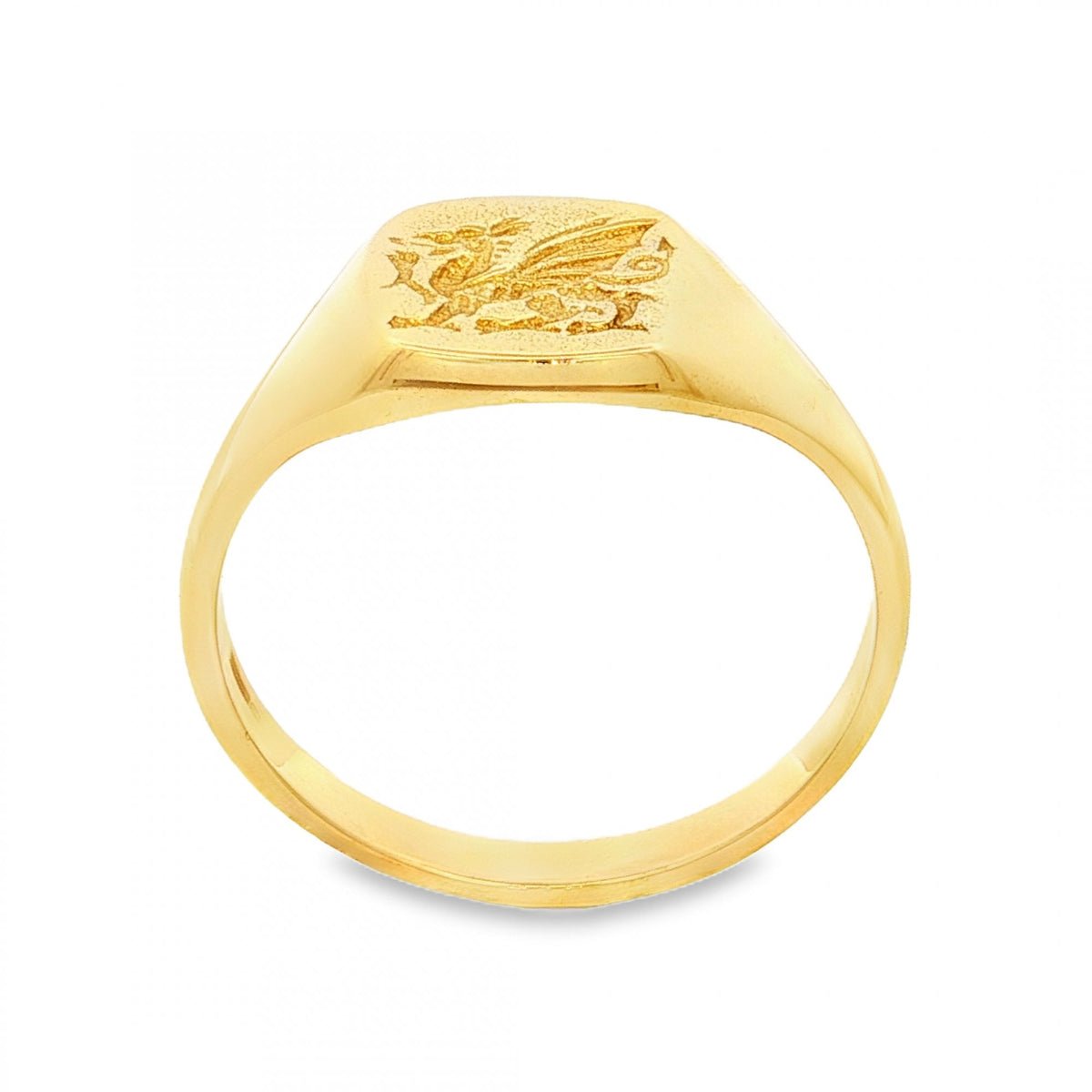 18ct Yellow Gold Welsh Dragon Cushion Signet Ring - Size Z+2½