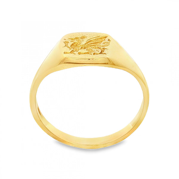 18ct Yellow Gold Welsh Dragon Cushion Signet Ring - Size Z+2½