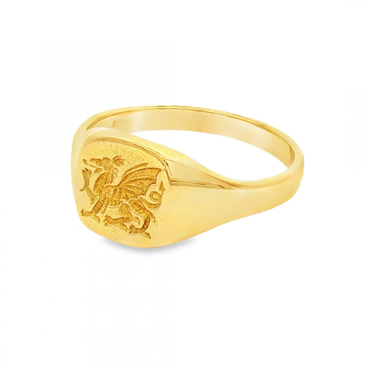 18ct Yellow Gold Welsh Dragon Cushion Signet Ring - Size Z+2½