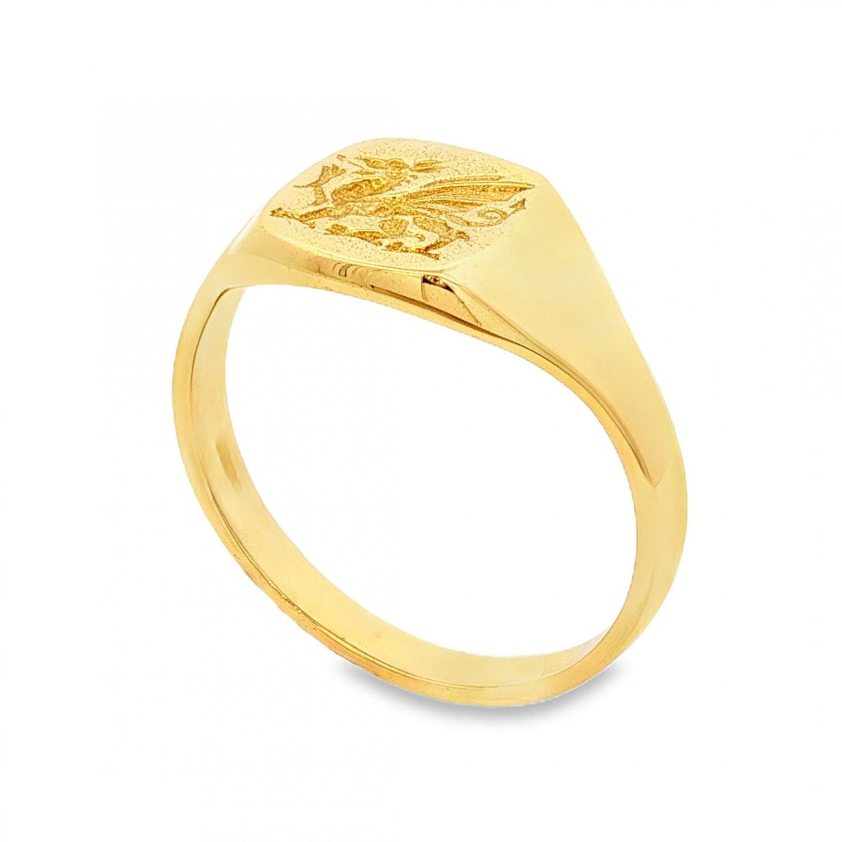 18ct Yellow Gold Welsh Dragon Cushion Signet Ring - Size Z+2½
