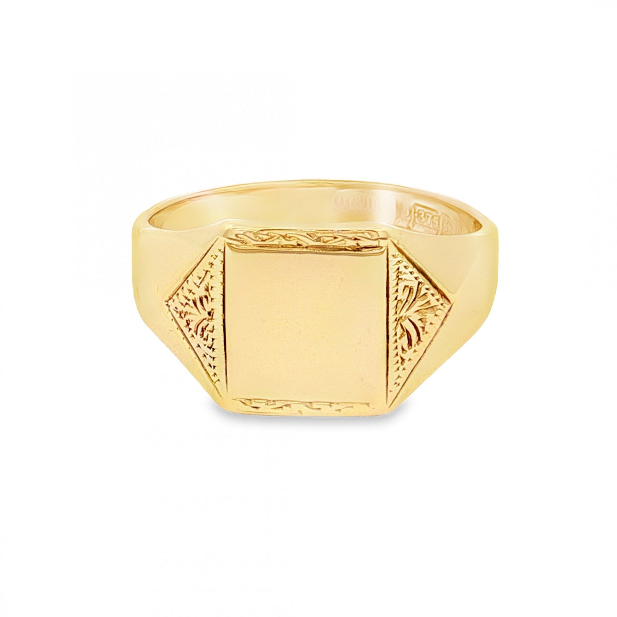 9ct Yellow Gold Square Signet Ring - Size U - 12mm