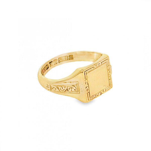 9ct Yellow Gold Square Pinky Signet Ring - Size H½ - 9mm