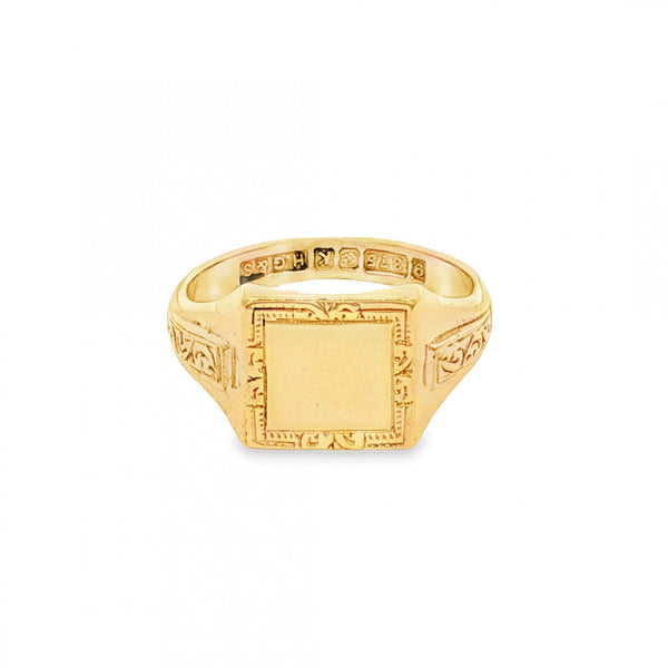 9ct Yellow Gold Square Pinky Signet Ring - Size H½ - 9mm