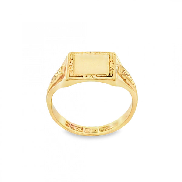 9ct Yellow Gold Square Pinky Signet Ring - Size H½ - 9mm