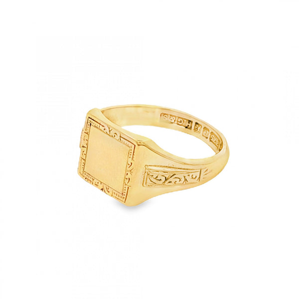 9ct Yellow Gold Square Pinky Signet Ring - Size H½ - 9mm