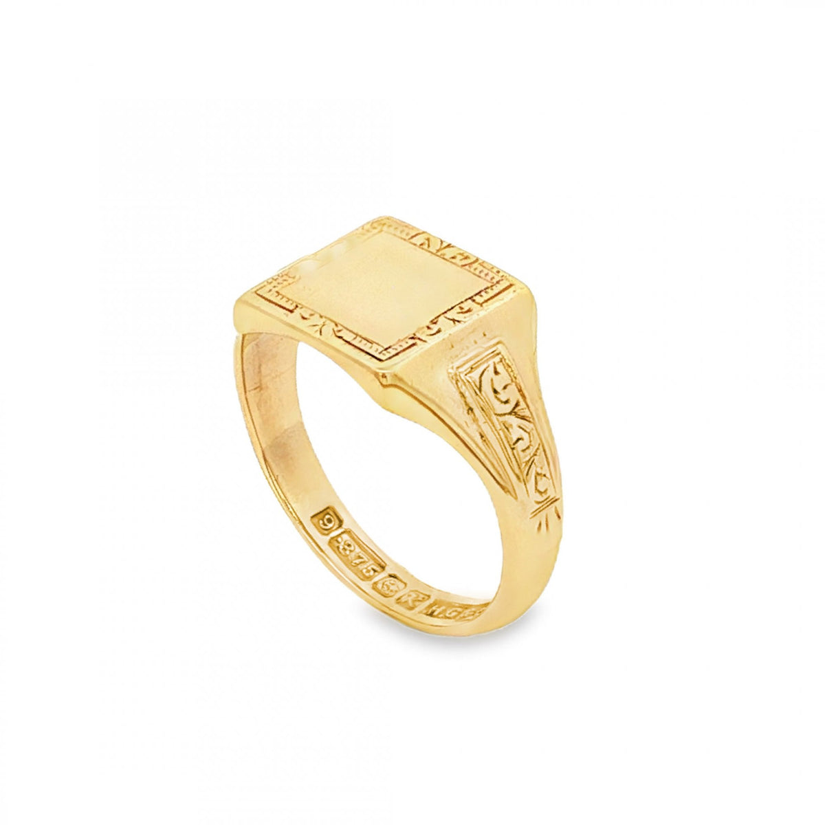 9ct Yellow Gold Square Pinky Signet Ring - Size H½ - 9mm