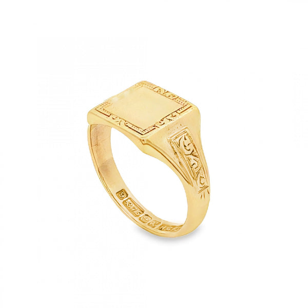 9ct Yellow Gold Square Pinky Signet Ring - Size H½ - 9mm