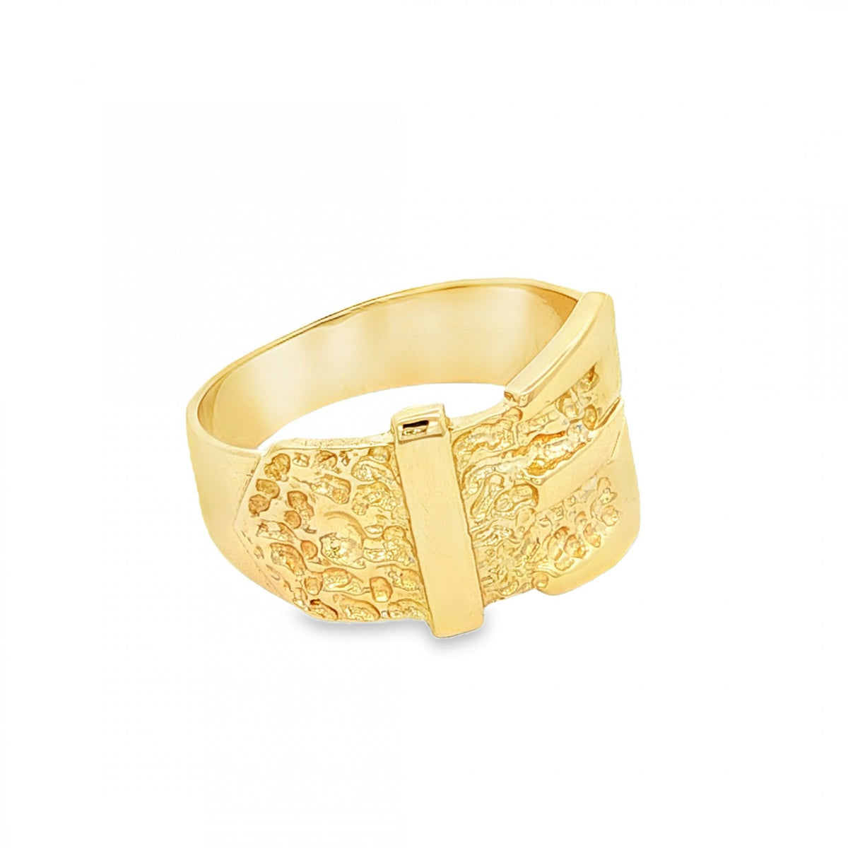 9ct Yellow Gold Patterned Buckle Ring - Size Q - 13mm