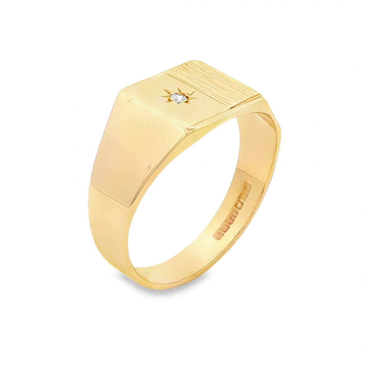 9ct Yellow Gold Diamond Square Signet Ring - Size U - 10mm