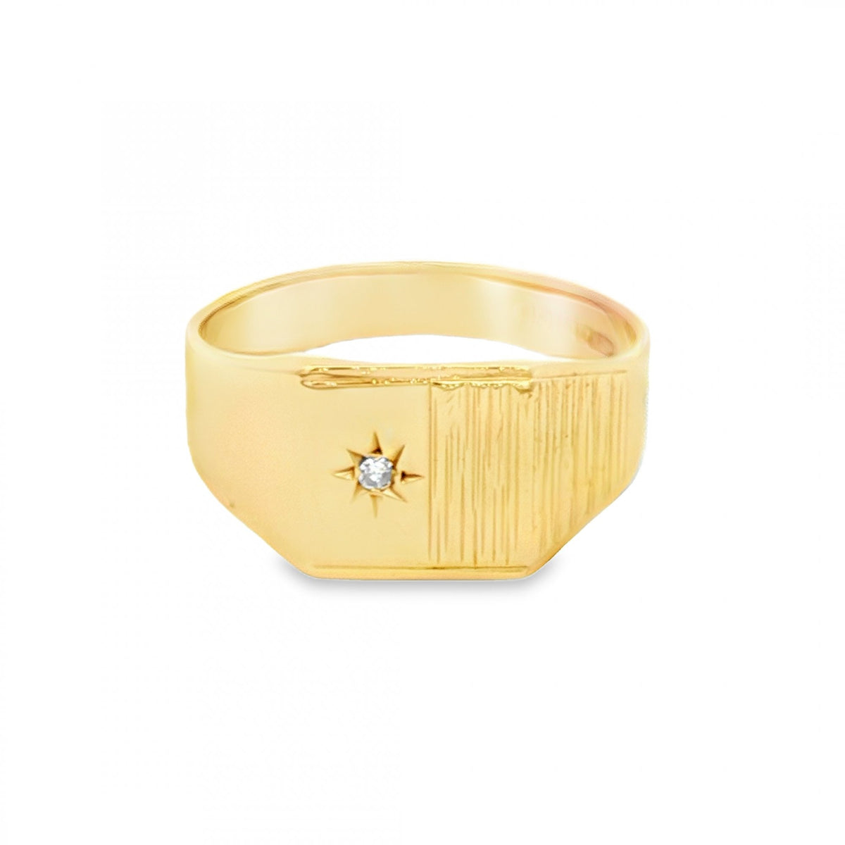 9ct Yellow Gold Diamond Square Signet Ring - Size U - 10mm