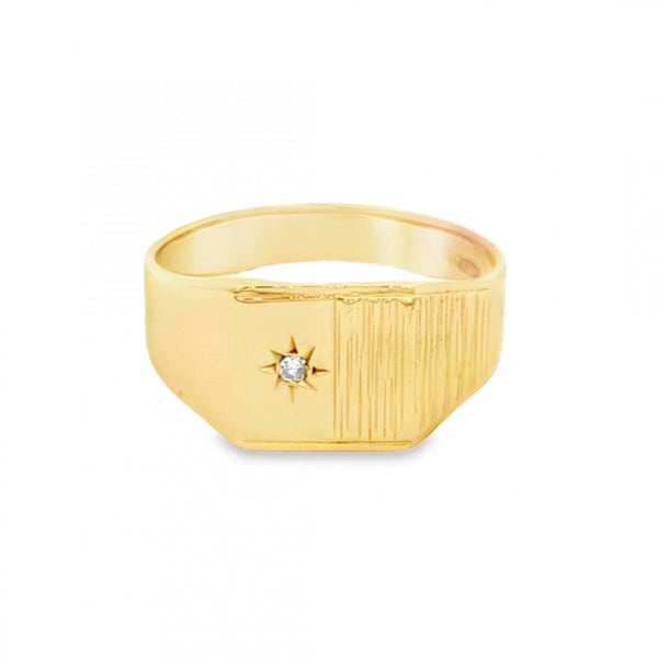 9ct Yellow Gold Diamond Square Signet Ring - Size U - 10mm