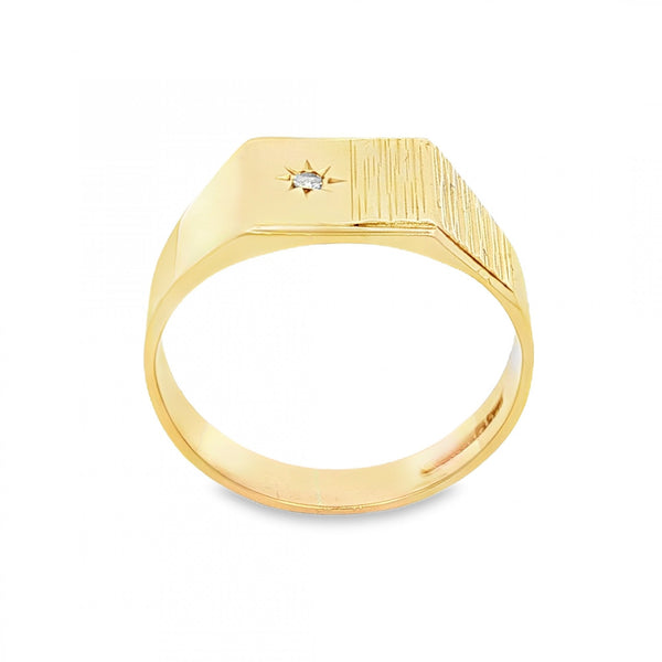 9ct Yellow Gold Diamond Square Signet Ring - Size U - 10mm