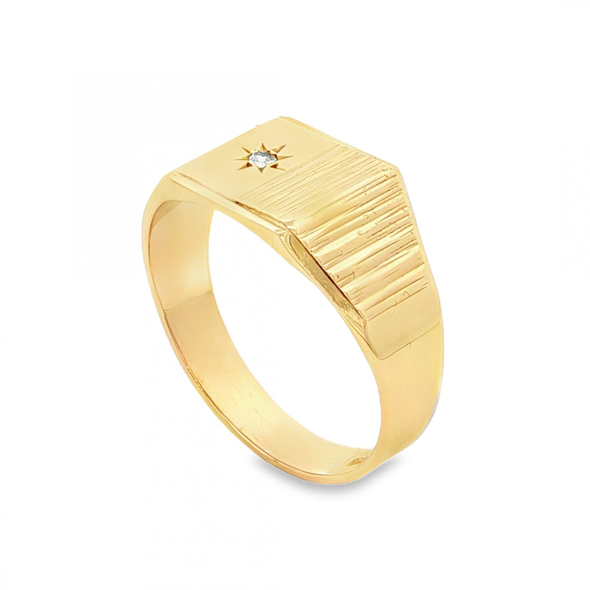 9ct Yellow Gold Diamond Square Signet Ring - Size U - 10mm