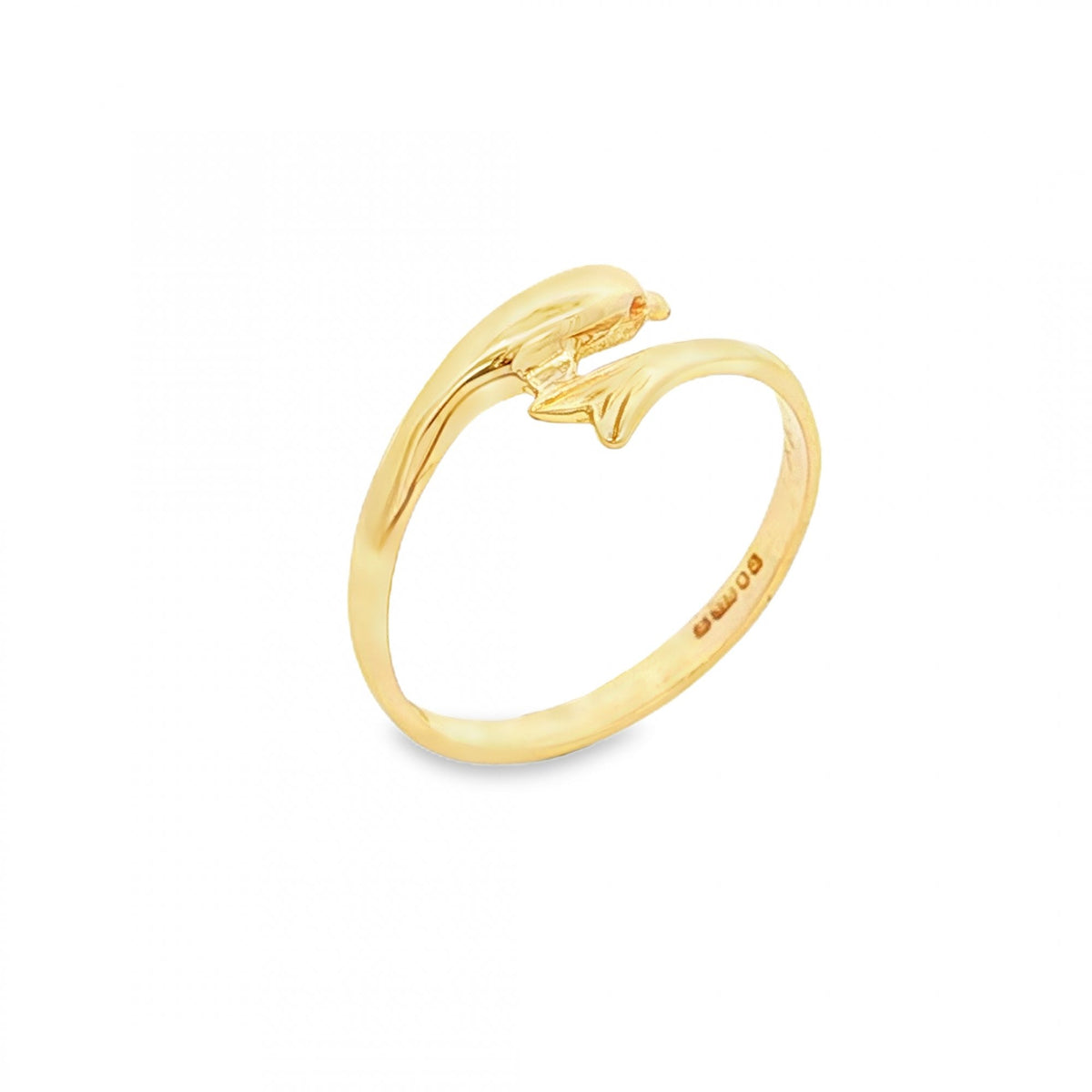9ct Yellow Gold Dolphin Ring - Size L - 8mm