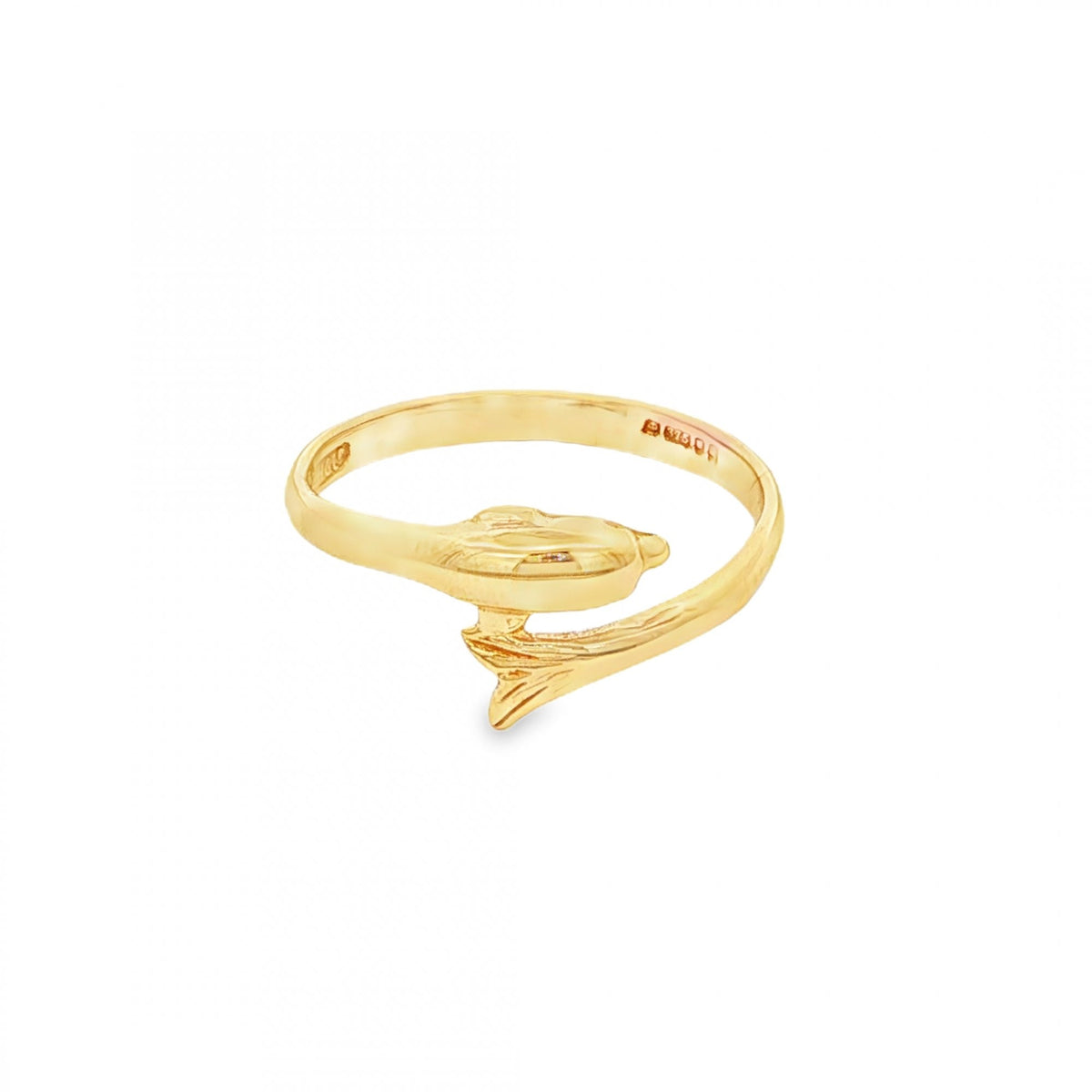 9ct Yellow Gold Dolphin Ring - Size L - 8mm