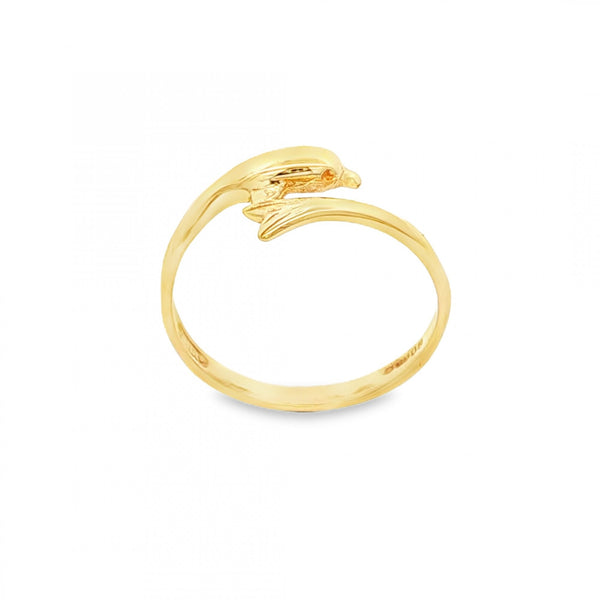 9ct Yellow Gold Dolphin Ring - Size L - 8mm