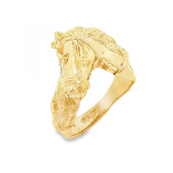 9ct Yellow Gold Horse Head Ring - Size L½ - 15mm