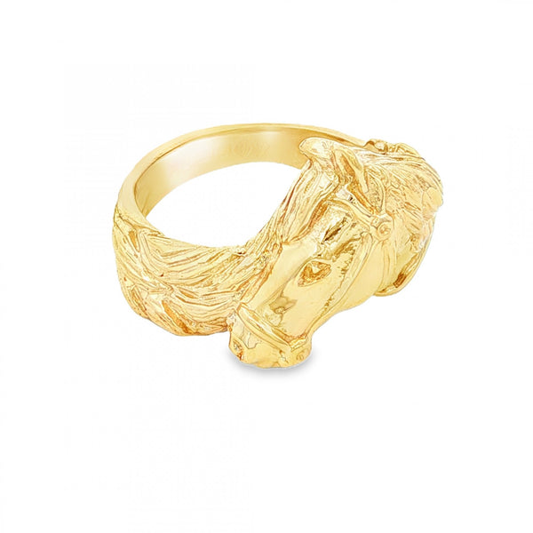 9ct Yellow Gold Horse Head Ring - Size L½ - 15mm
