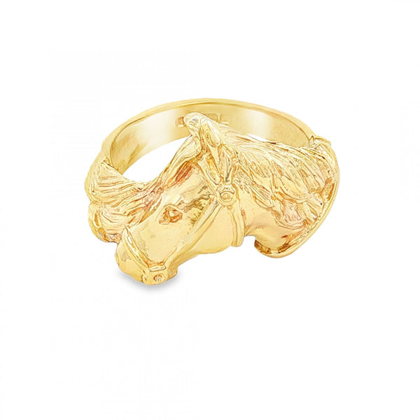 9ct Yellow Gold Horse Head Ring - Size L½ - 15mm