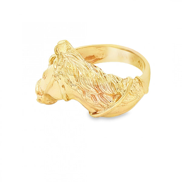 9ct Yellow Gold Horse Head Ring - Size L½ - 15mm