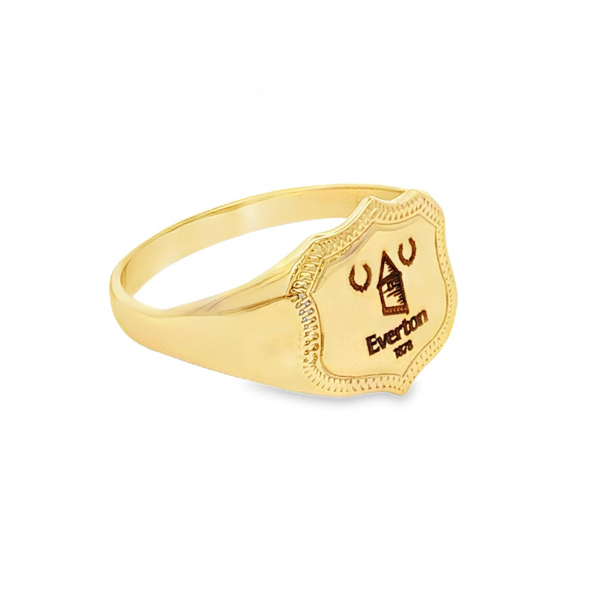 9ct Yellow Gold Everton-Engraved Shield Ring - Size S - 13mm