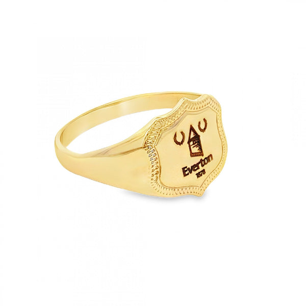 9ct Yellow Gold Everton-Engraved Shield Ring - Size S - 13mm