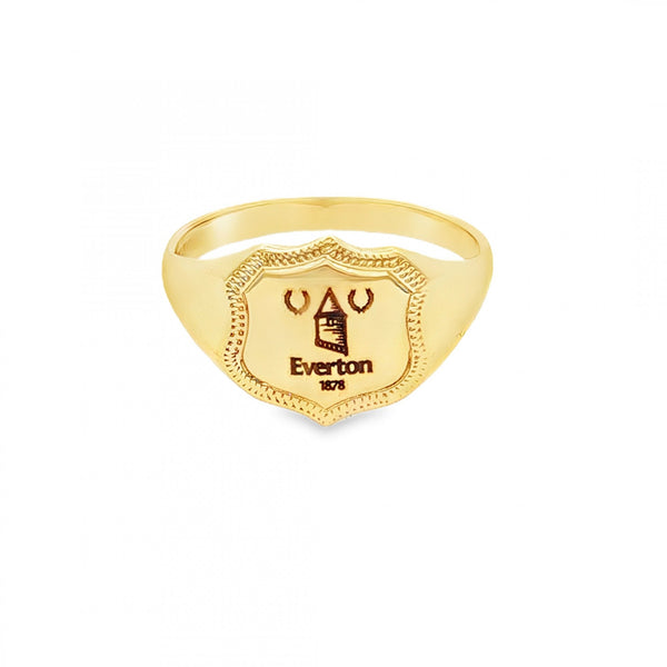 9ct Yellow Gold Everton-Engraved Shield Ring - Size S - 13mm