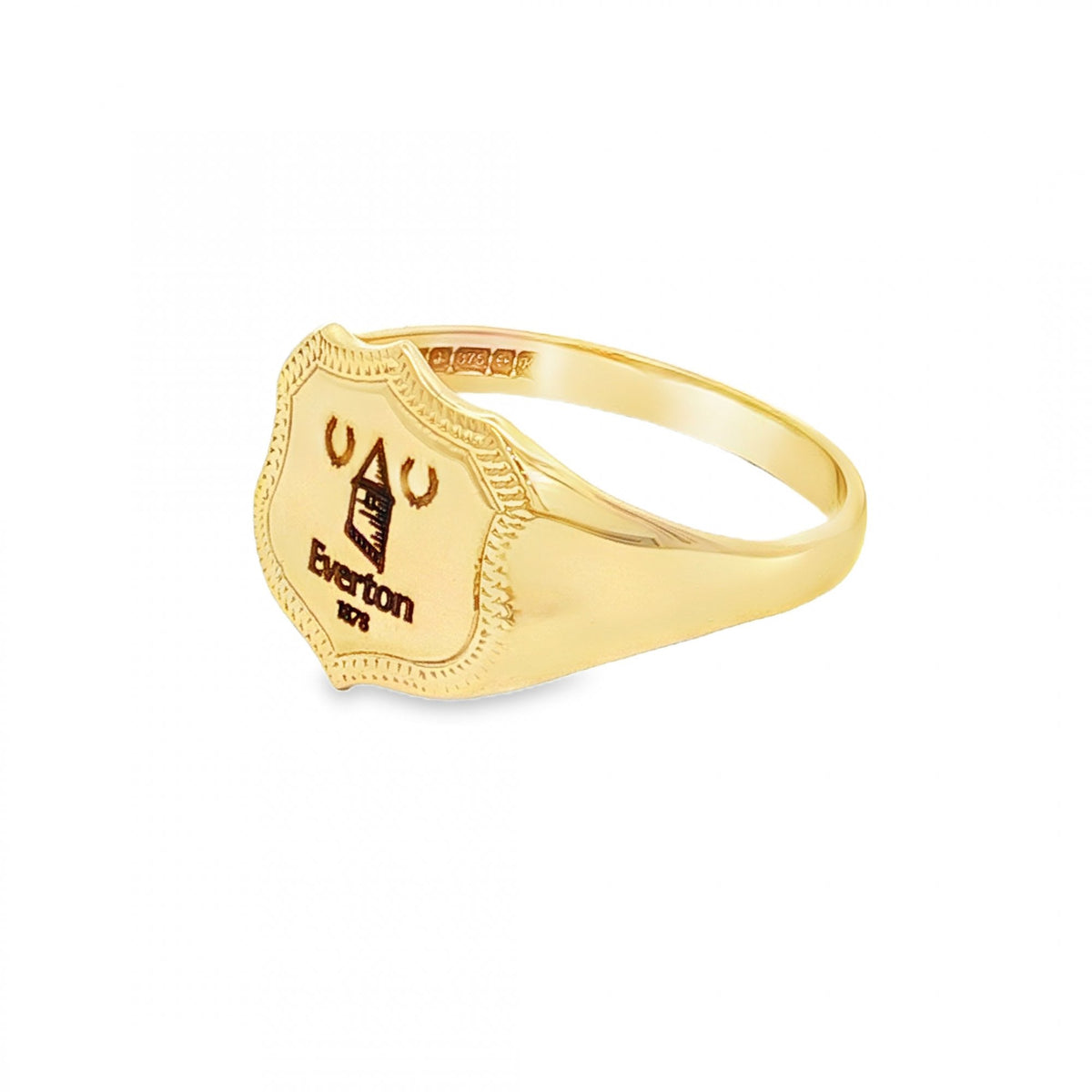 9ct Yellow Gold Everton-Engraved Shield Ring - Size S - 13mm