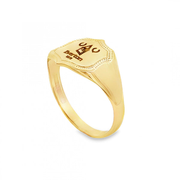 9ct Yellow Gold Everton-Engraved Shield Ring - Size S - 13mm