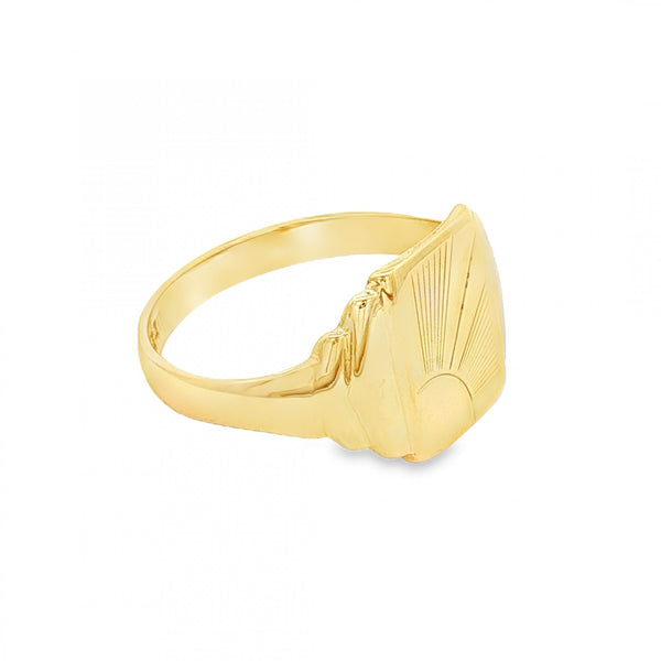 9ct Yellow Gold Rectangular Sun Signet Ring - Size R½ - 12mm