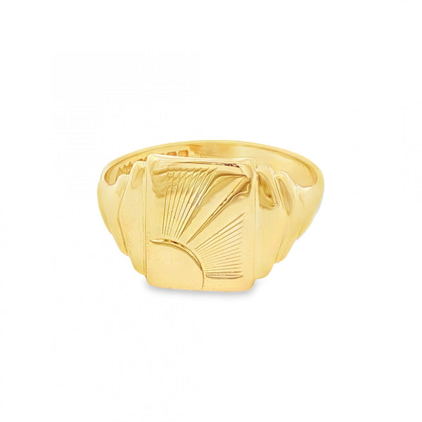 9ct Yellow Gold Rectangular Sun Signet Ring - Size R½ - 12mm