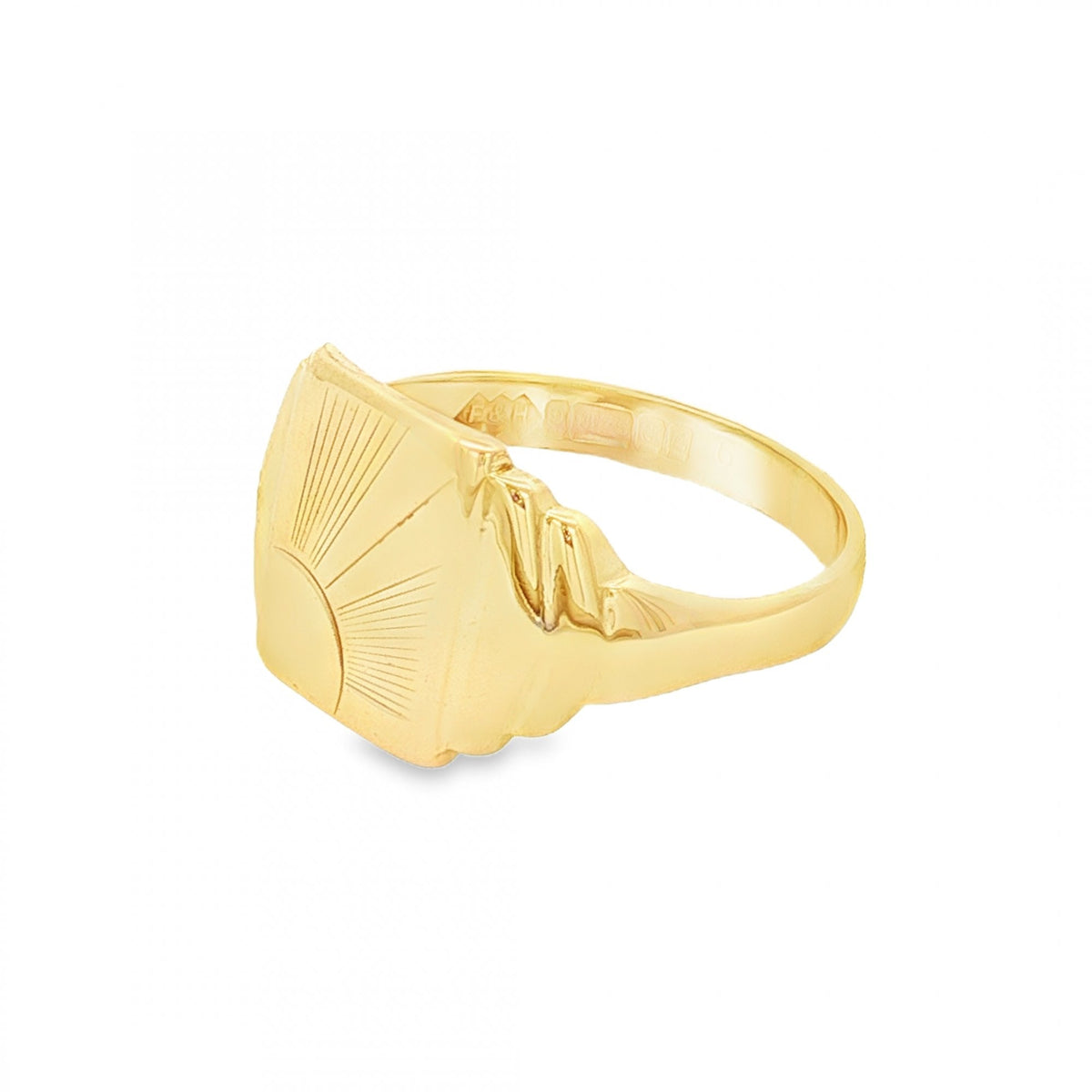 9ct Yellow Gold Rectangular Sun Signet Ring - Size R½ - 12mm