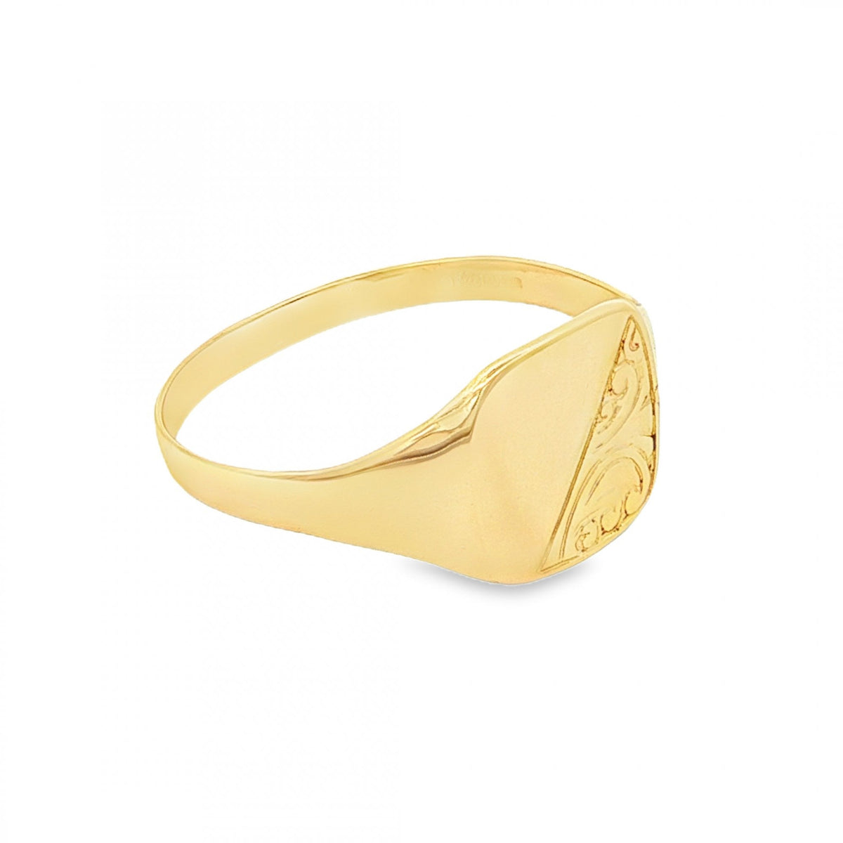 9ct Yellow Gold Half-Engraved Cushion Signet Ring - Size Z -12mm