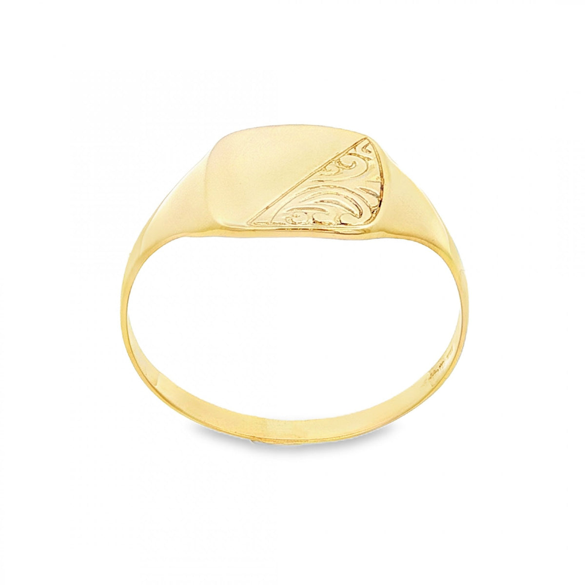 9ct Yellow Gold Half-Engraved Cushion Signet Ring - Size Z -12mm