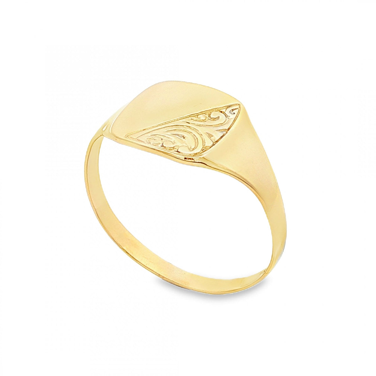 9ct Yellow Gold Half-Engraved Cushion Signet Ring - Size Z -12mm