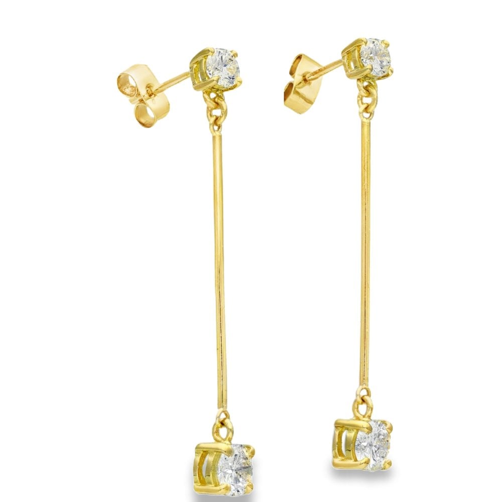 18ct Yellow Gold Diamond Drop Earrings - 43mm - 1.50ct