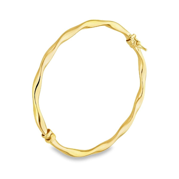 9ct Yellow Gold Hollow Twist Hinged Bangle - 18cm - 3.6g